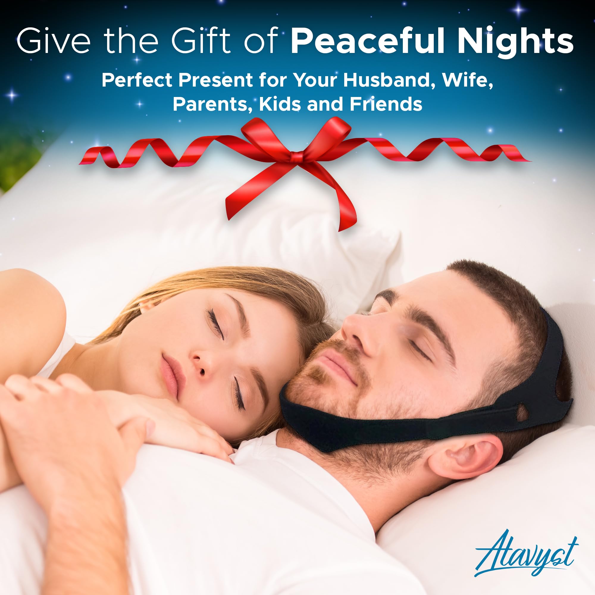 Atavyst CPAP-compatible chin strap enhances nighttime breathing with compatible headgear.