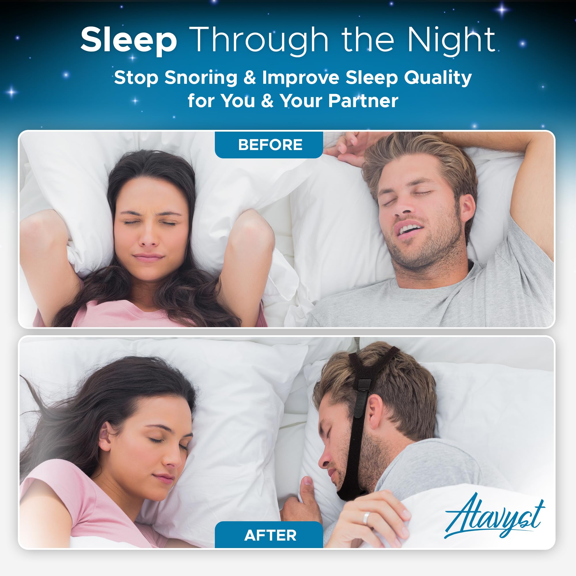 Atavyst neoprene soft breathable strap delivers comfort and cool wear throughout the night.