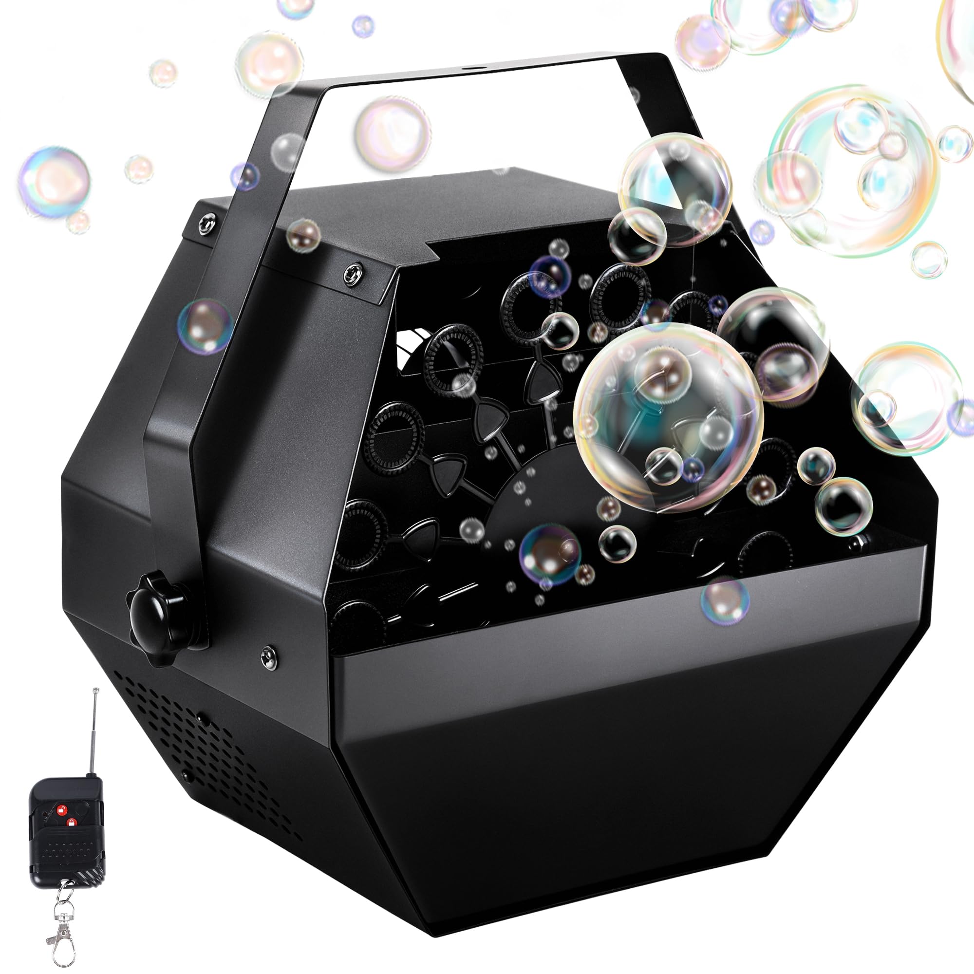 ATDAWN bubble machine front view with 1L tank for nonstop fun.