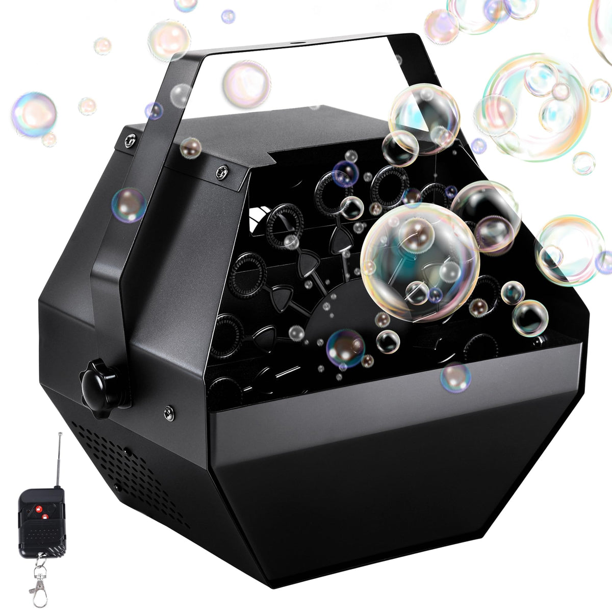 ATDAWN bubble machine front view with 1L tank for nonstop fun.