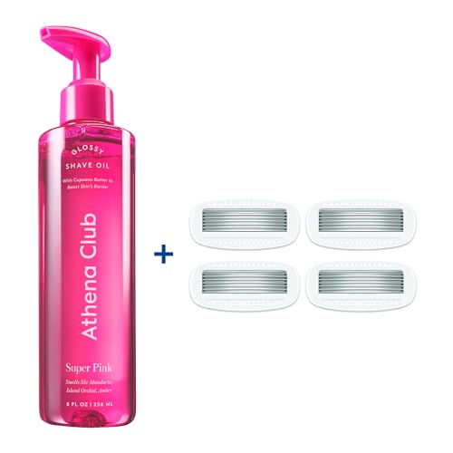 Athena Club Glossy Shave Oil pours smoothly for quick, hydrating prep.