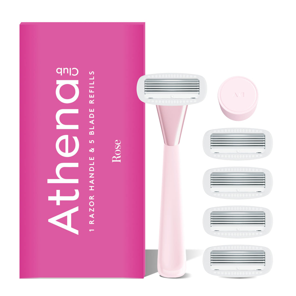 Athena Club rose razor handle with non-slip grip for comfortable shaving.