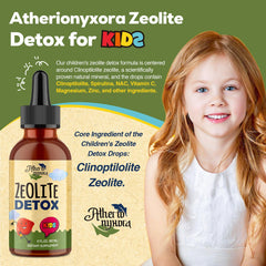 Atherionyxora Zeolite Detox drops are poured into water for easy mixing.