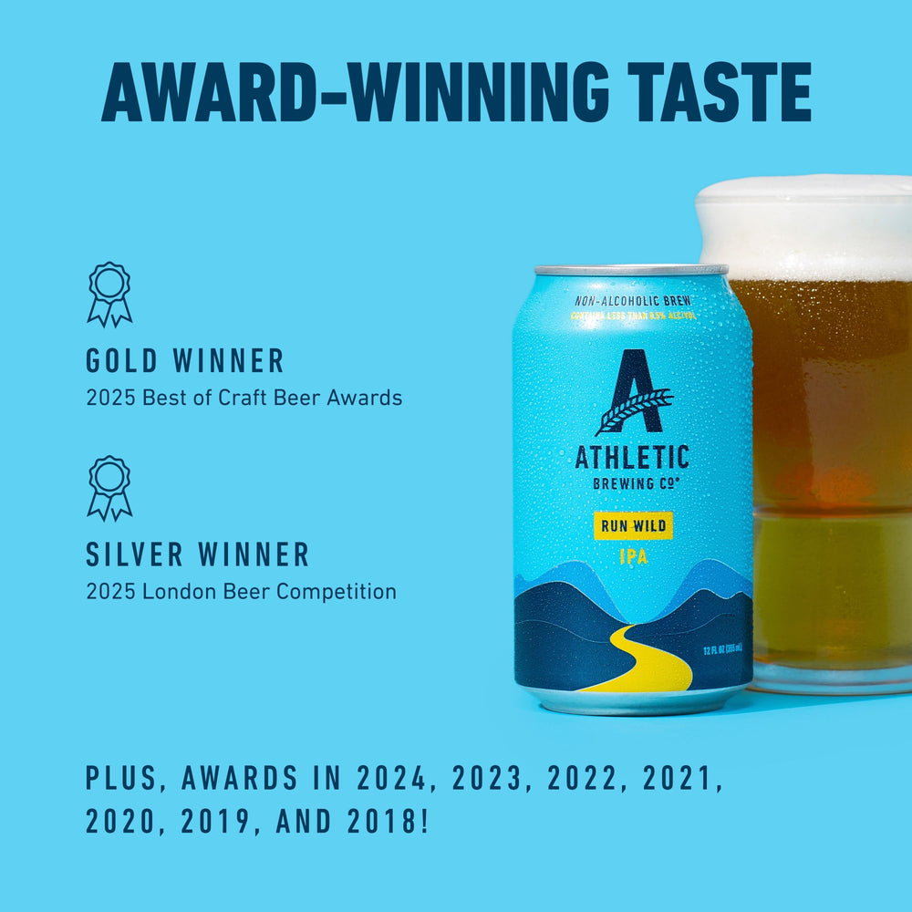 Athletic Brewing Run Wild IPA can close-up highlighting amber malt undertones.