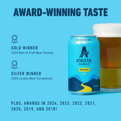 Athletic Brewing Run Wild IPA can close-up highlighting amber malt undertones.