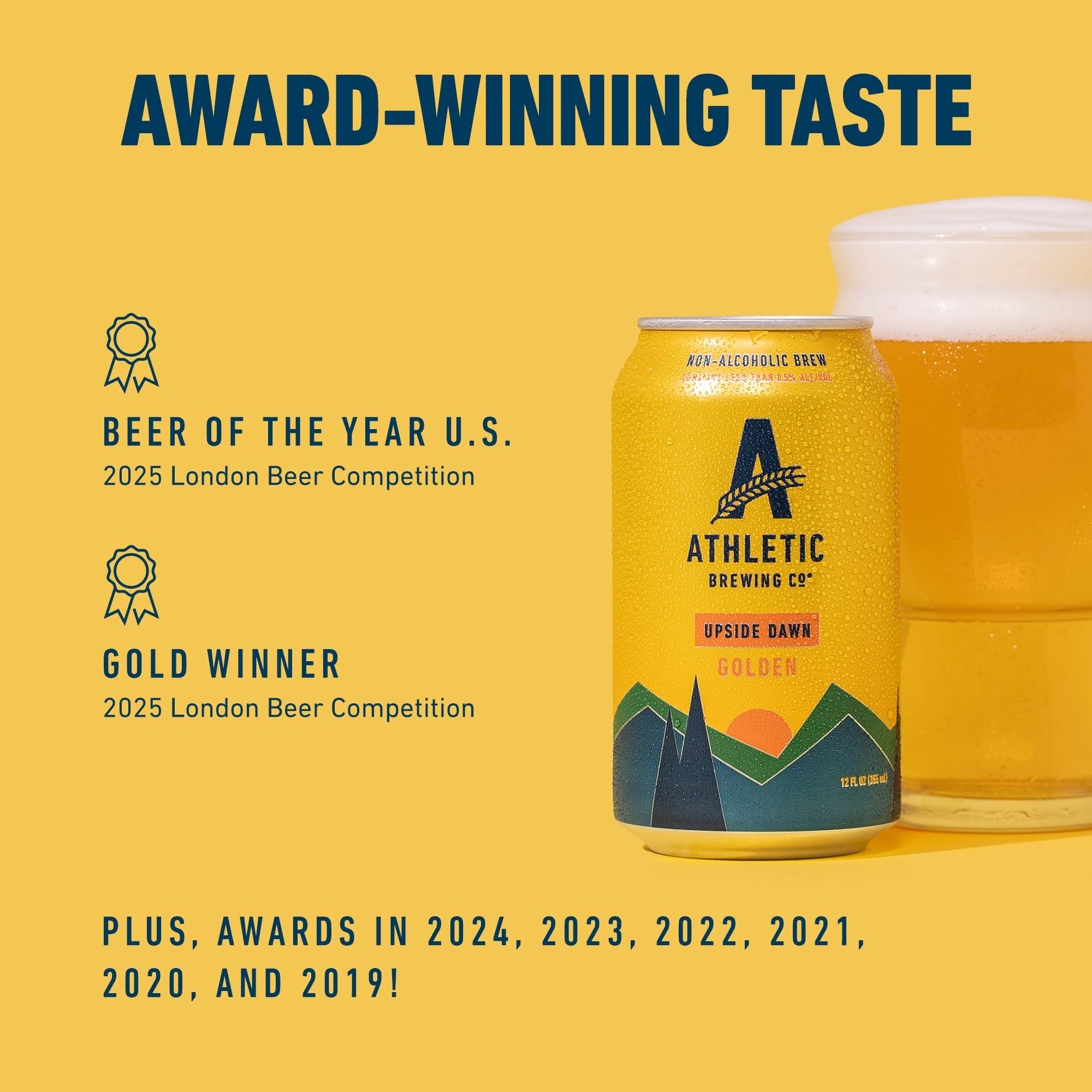 Upside Dawn pour glass showing golden color, a flavorful NA beer for any casual moment.