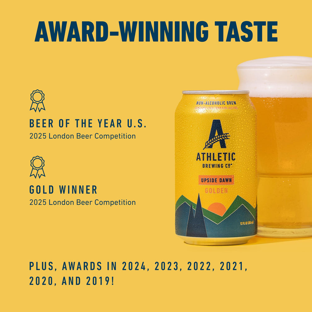 Upside Dawn pour glass showing golden color, a flavorful NA beer for any casual moment.