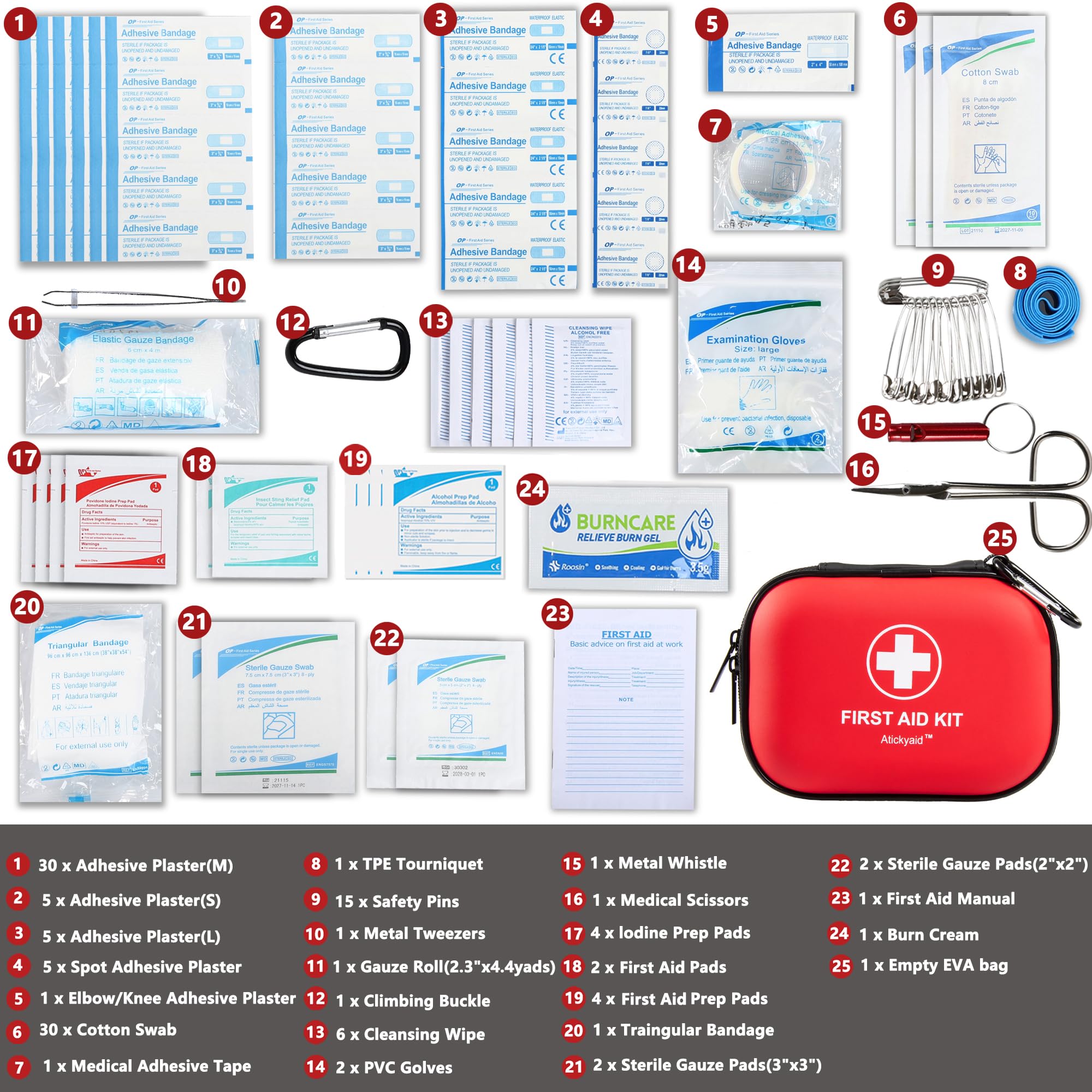 Atickyaid mini first aid kit open contents ready for emergencies
