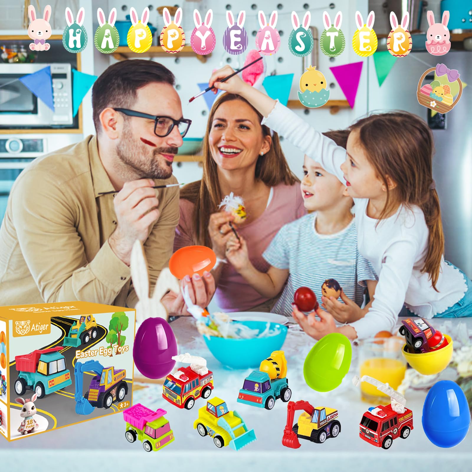 Atiger durable plastic eggs withstand enthusiastic play and reuse year after year.
