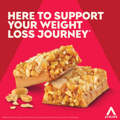 Atkins bar nutty peanut butter closeup emphasizing protein-packed satisfaction