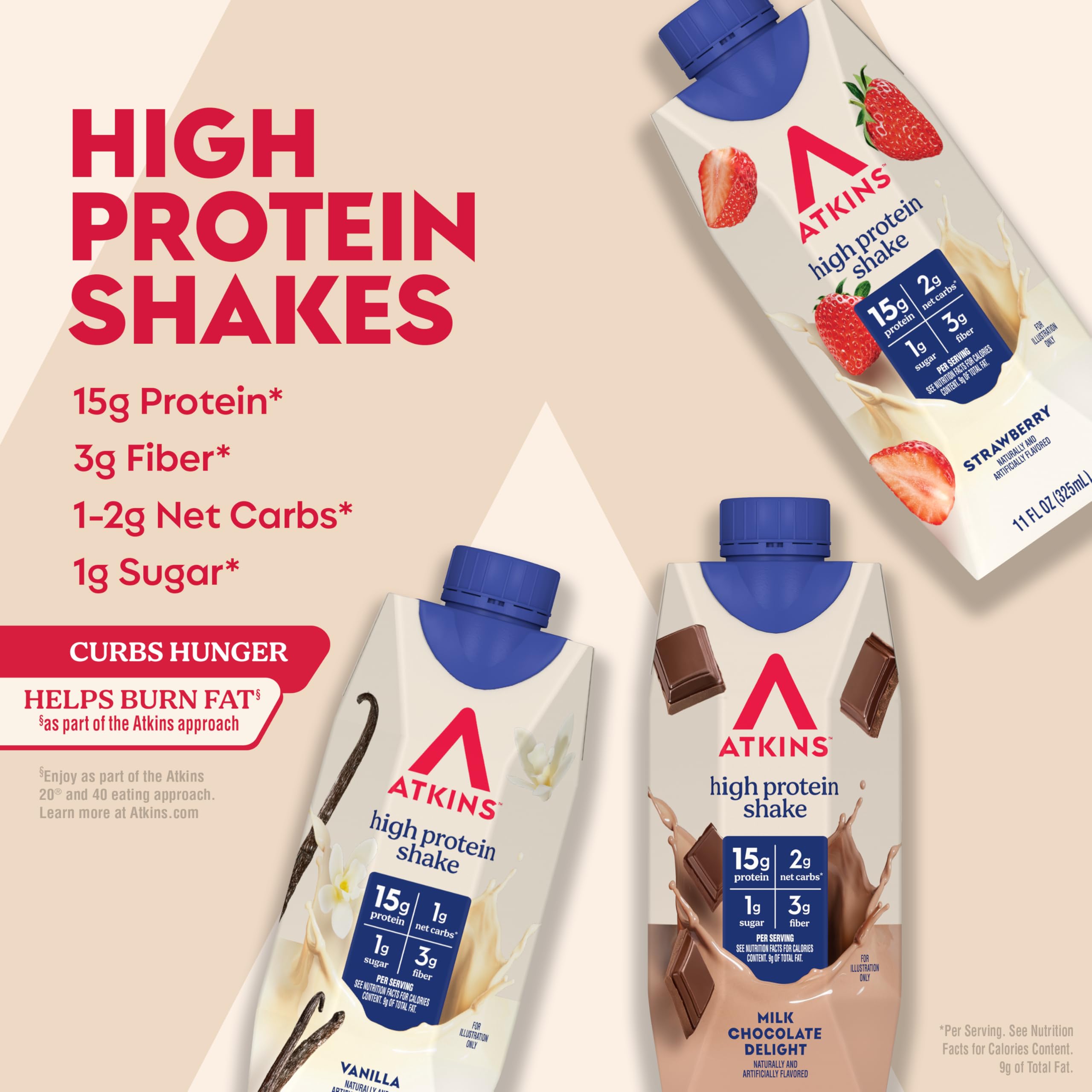 Atkins Best Sellers Strawberry shake glass highlighting fruit-forward flavor and protein