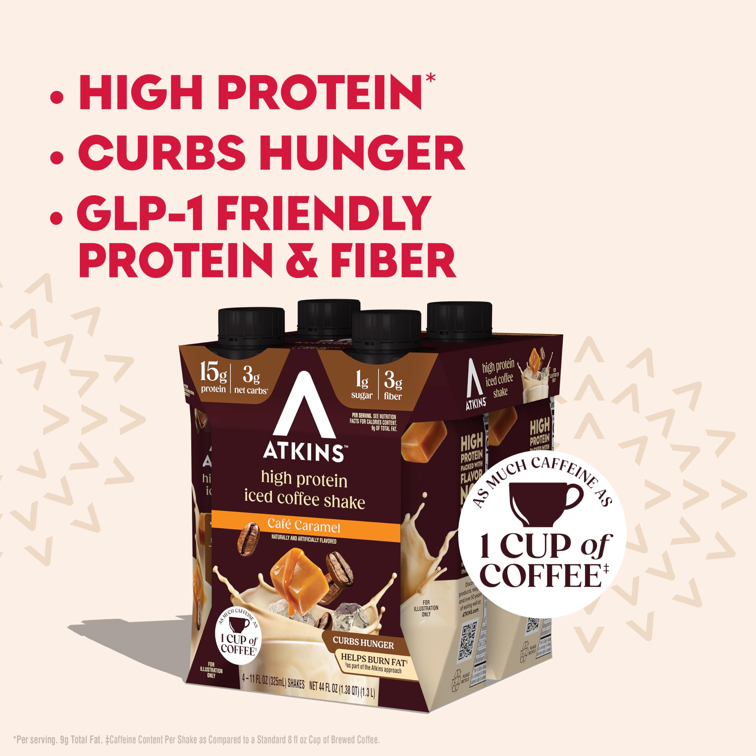Atkins 12-pack packaging shows convenient multi-pack for daily protein boosts.