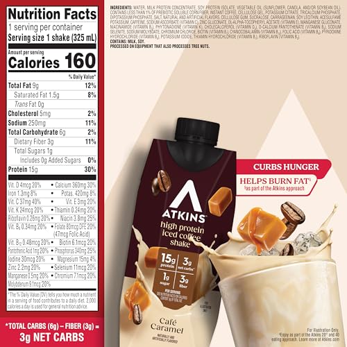 Atkins gluten-free badge on packaging reinforces suitability for gluten-conscious shoppers.
