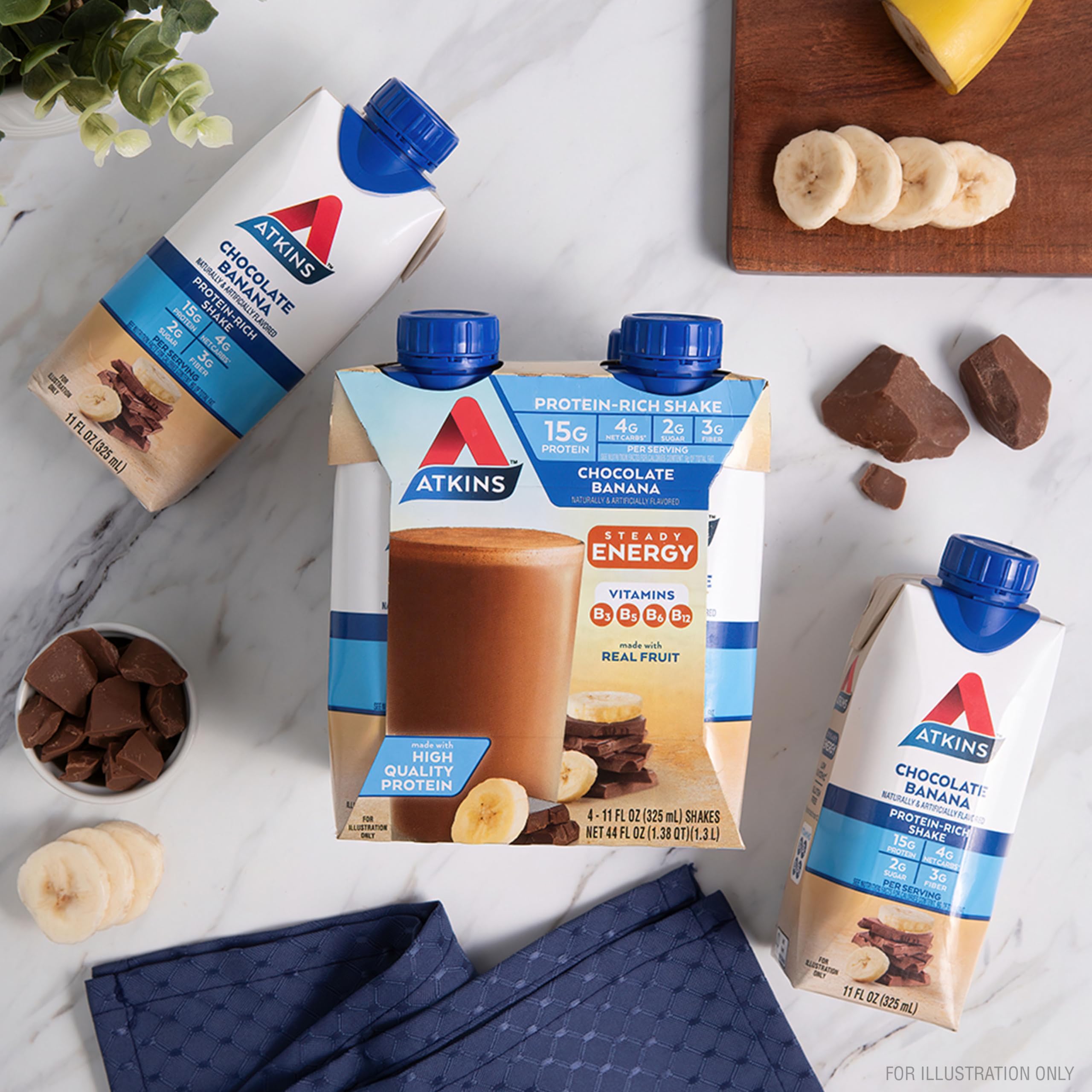 Pouring Atkins shake conveys convenient, on-the-go nutrition.