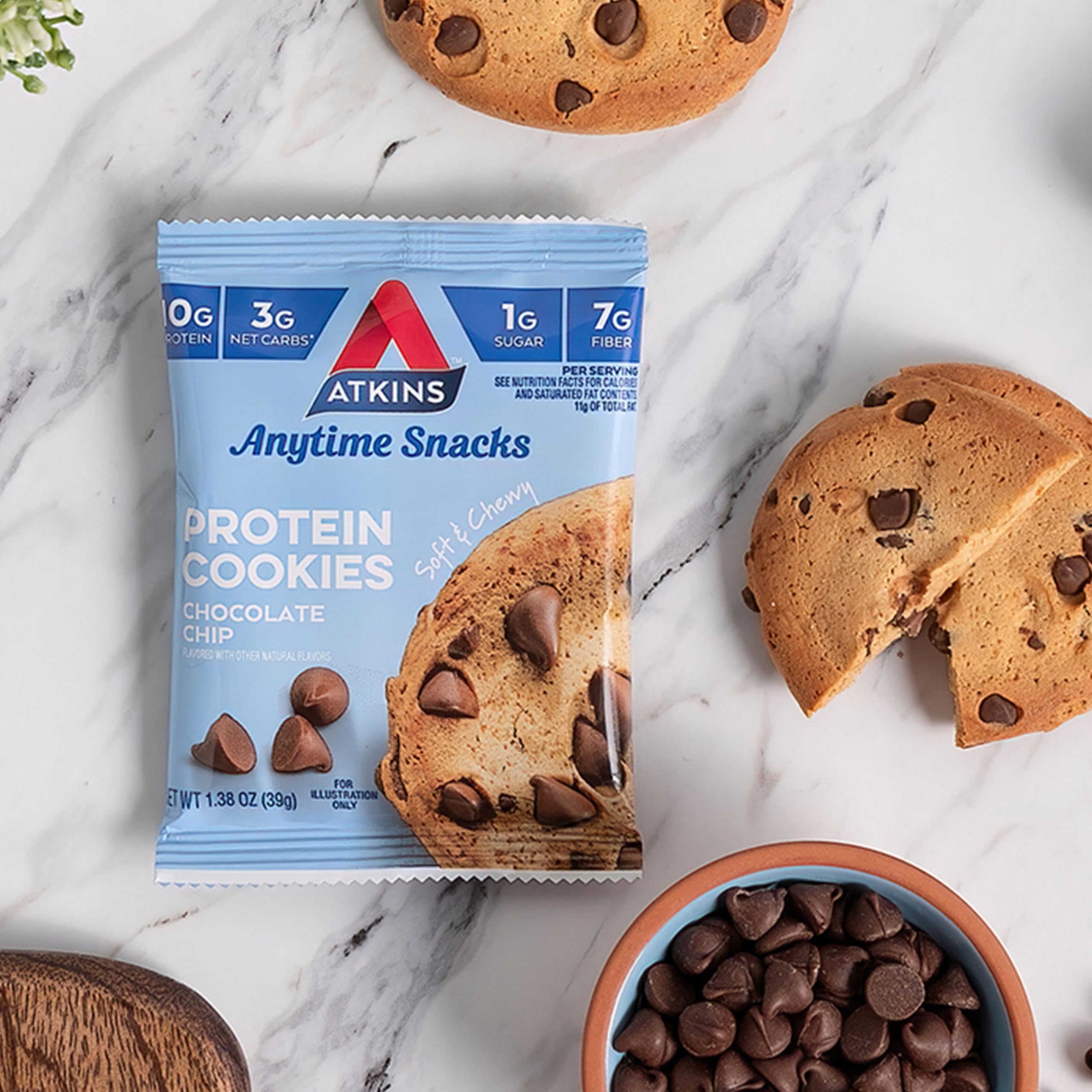 Nutrition facts panel emphasizing protein and fiber content.