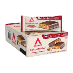 Atkins Chocolate Peanut Butter Bar packaging shows keto-friendly nutrition
