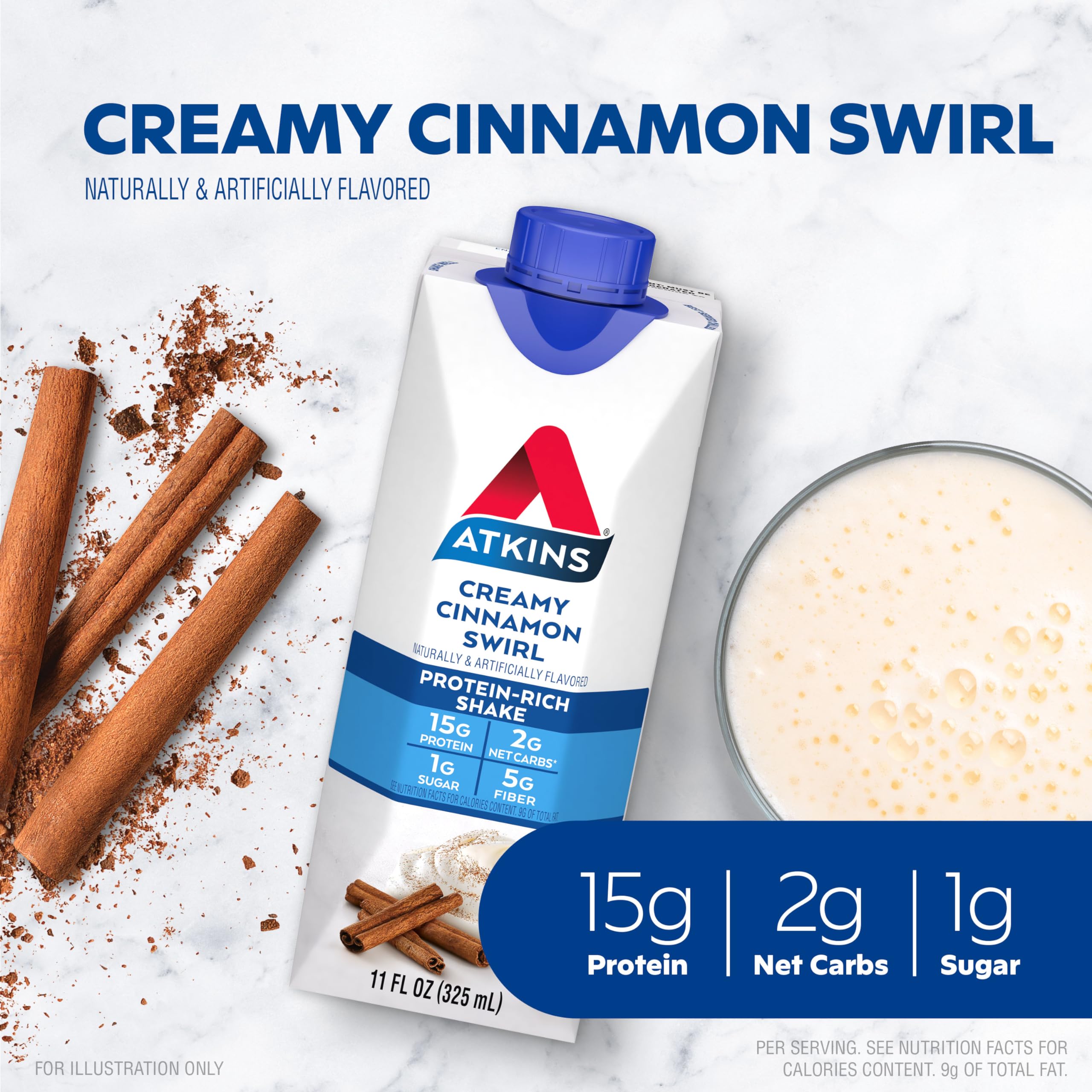 Atkins Creamy Cinnamon Swirl pour, ideal post-workout recovery with 15g protein