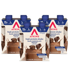 Atkins Dark Chocolate Royale bottle ready for a protein-packed on-the-go shake.