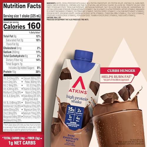 Atkins Dark Chocolate Royale post-workout shake in gym bag ready.