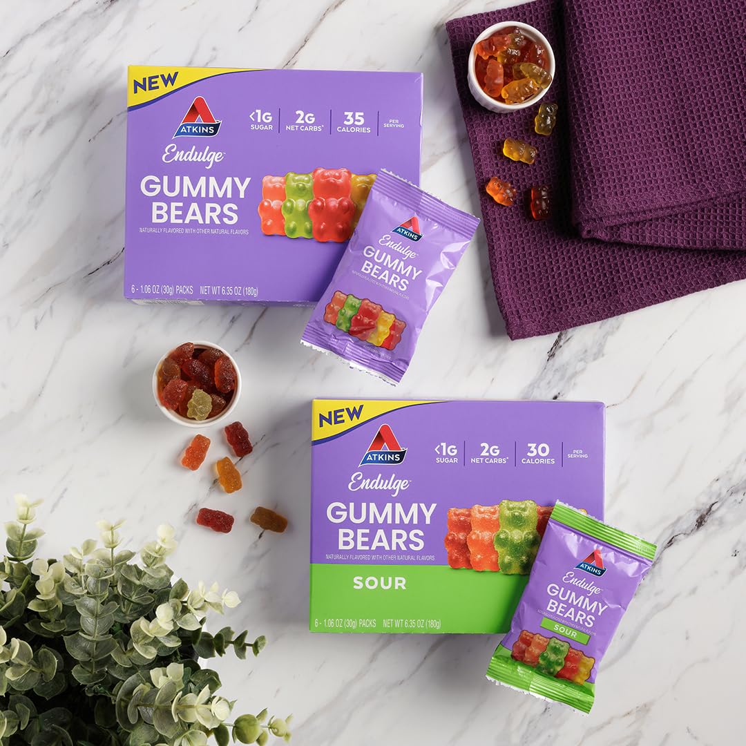 On-the-go Atkins Endulge gummy bears individually wrapped for busy days