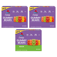 Atkins Endulge Gummy Bears Variety Pack box showcasings sweet and sour flavors for keto-friendly snacking