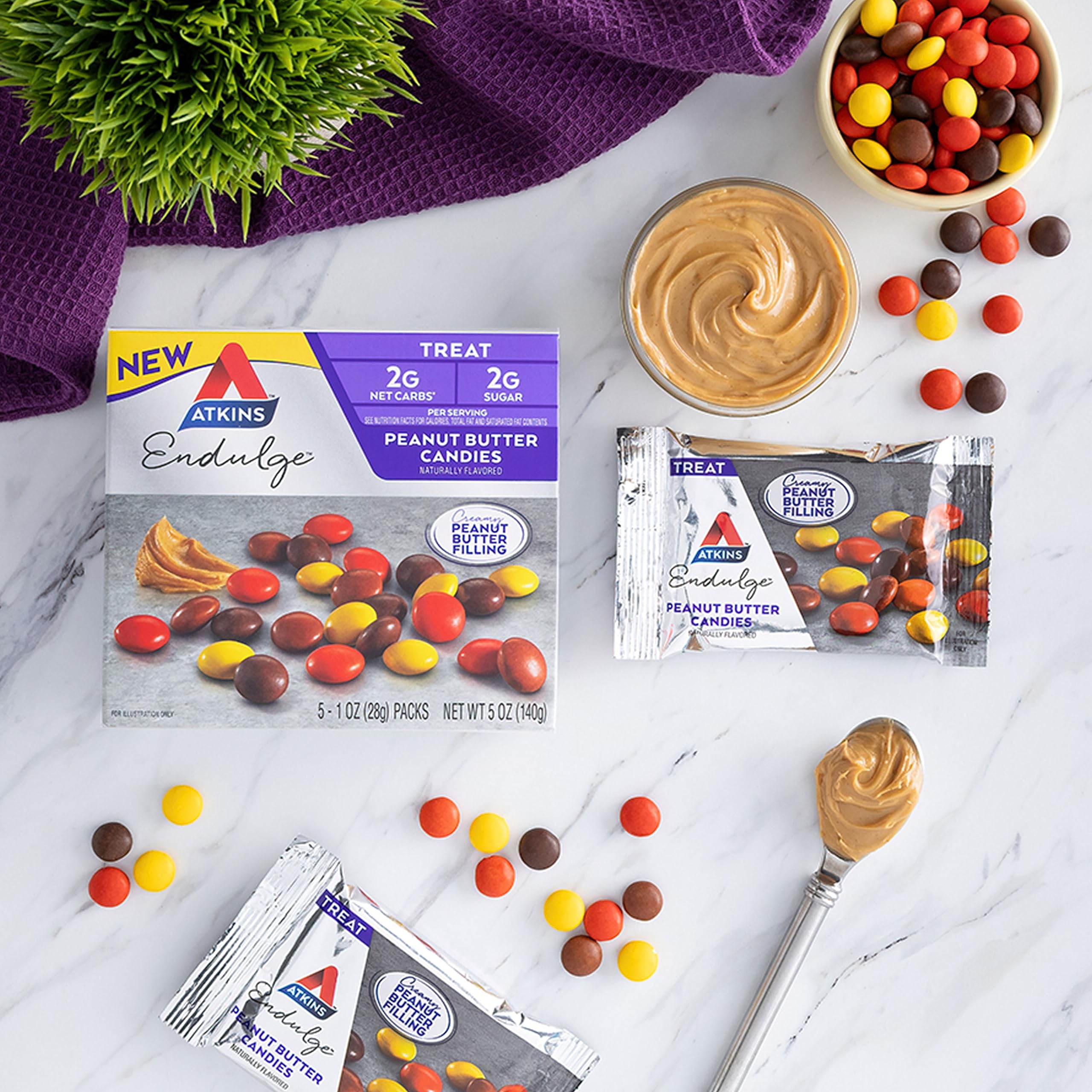 On-the-go scene with Atkins Endulge candies.