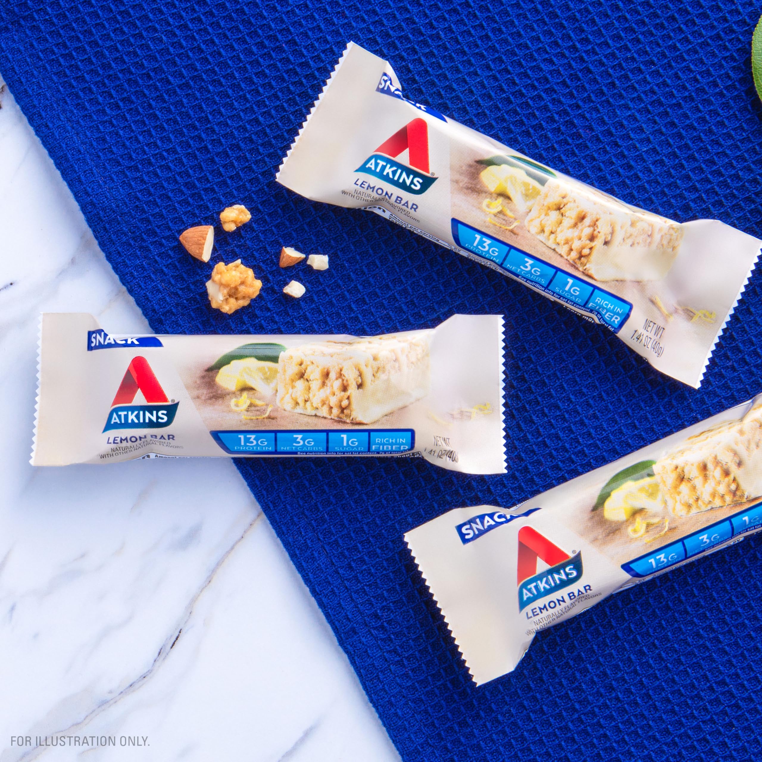 Nutrition facts panel on Atkins lemon bar inspiring informed snacking.