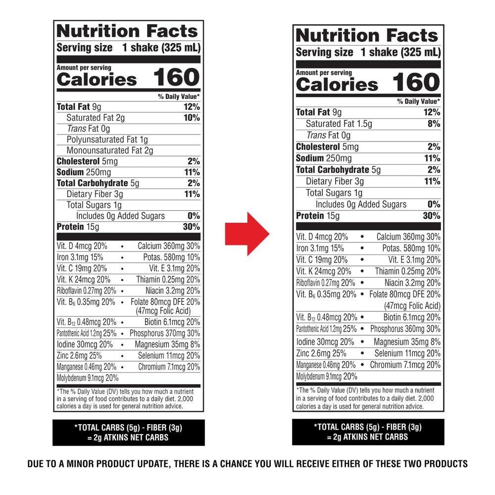 Atkins Milk Chocolate Delight Shake packaging closeup for grab-and-go protein