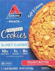 Close-up of Atkins cookie on a plate highlighting rich peanut butter flavor.