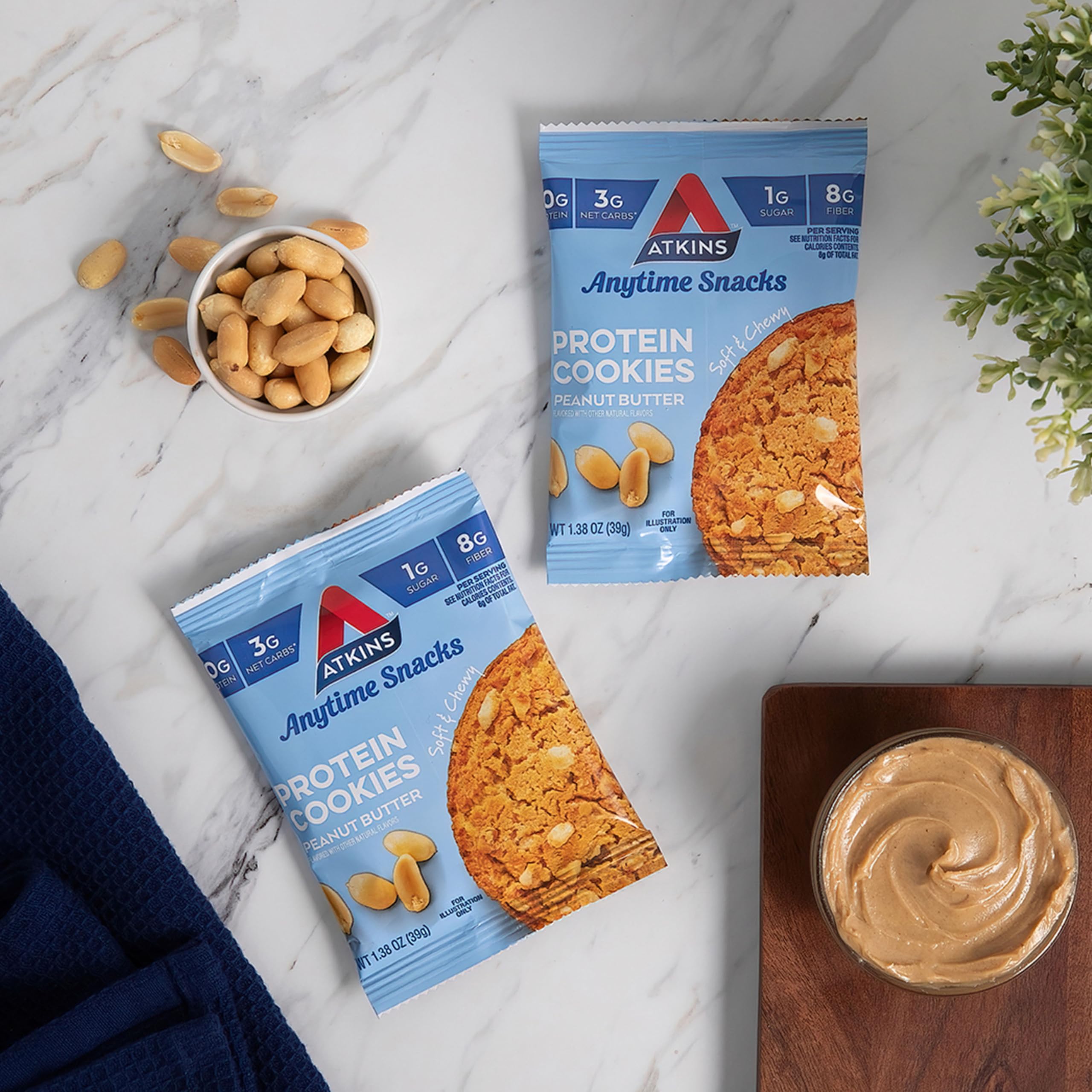 Atkins cookie shown for work lunchbox snacking on the go.