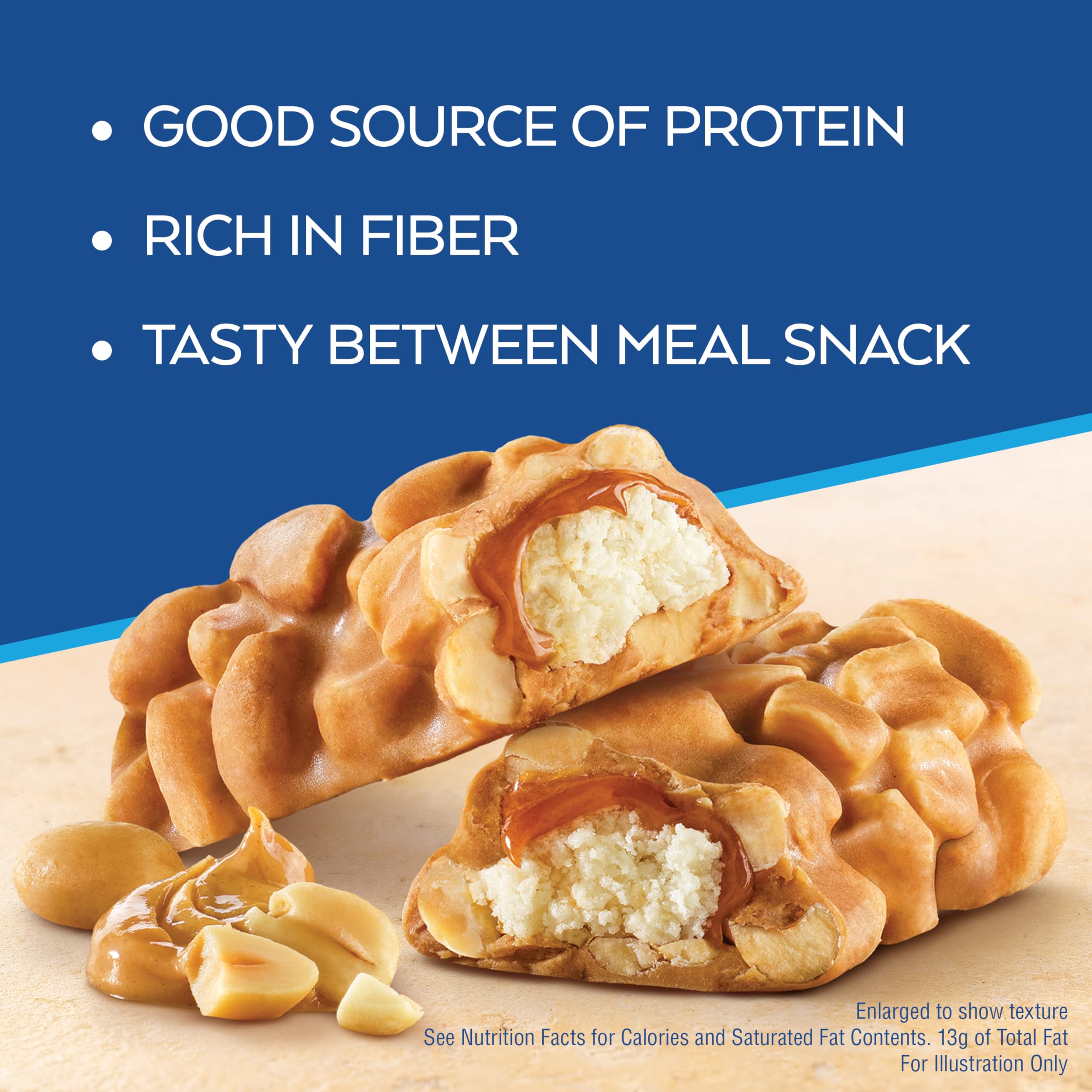 Atkins Peanutty Overload bar with peanut butter coating close-up.