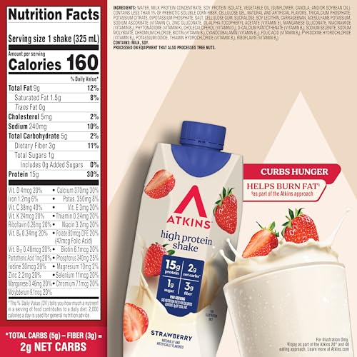 Post-workout recovery shake by Atkins served chilled.