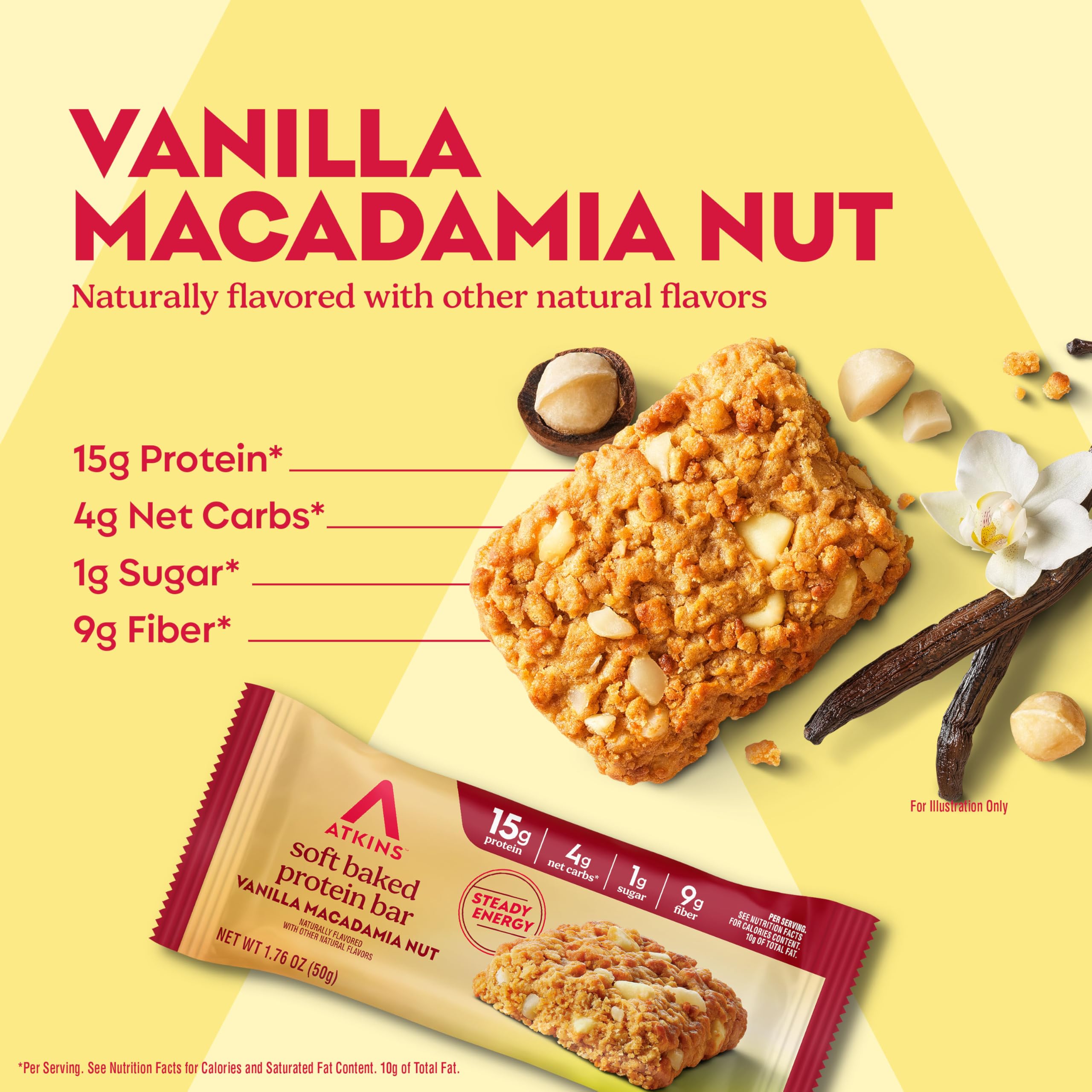 Atkins Vanilla Macadamia Nut bar pack for convenient on-the-go fueling