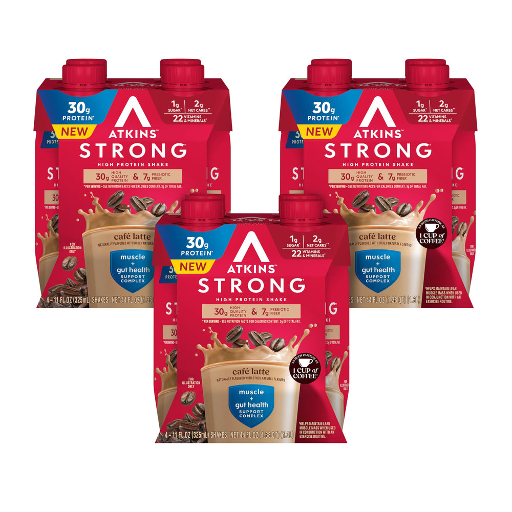 Atkins Strong Café Latte Shake bottle front for on-the-go protein