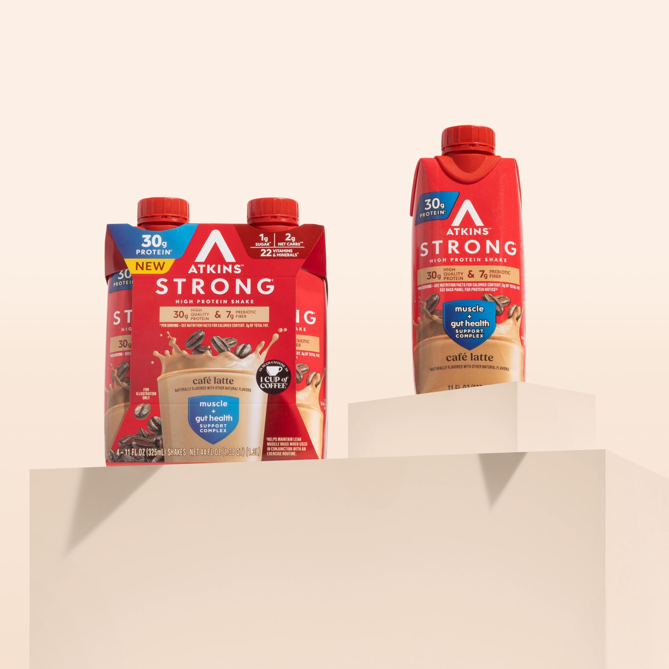 Atkins Strong Café Latte Shake fiber close-up highlights 7g fiber