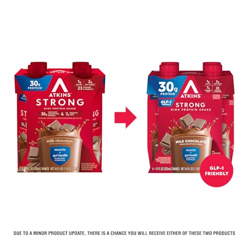 Atkins Strong nutrition facts pack with protein and fiber snapshot