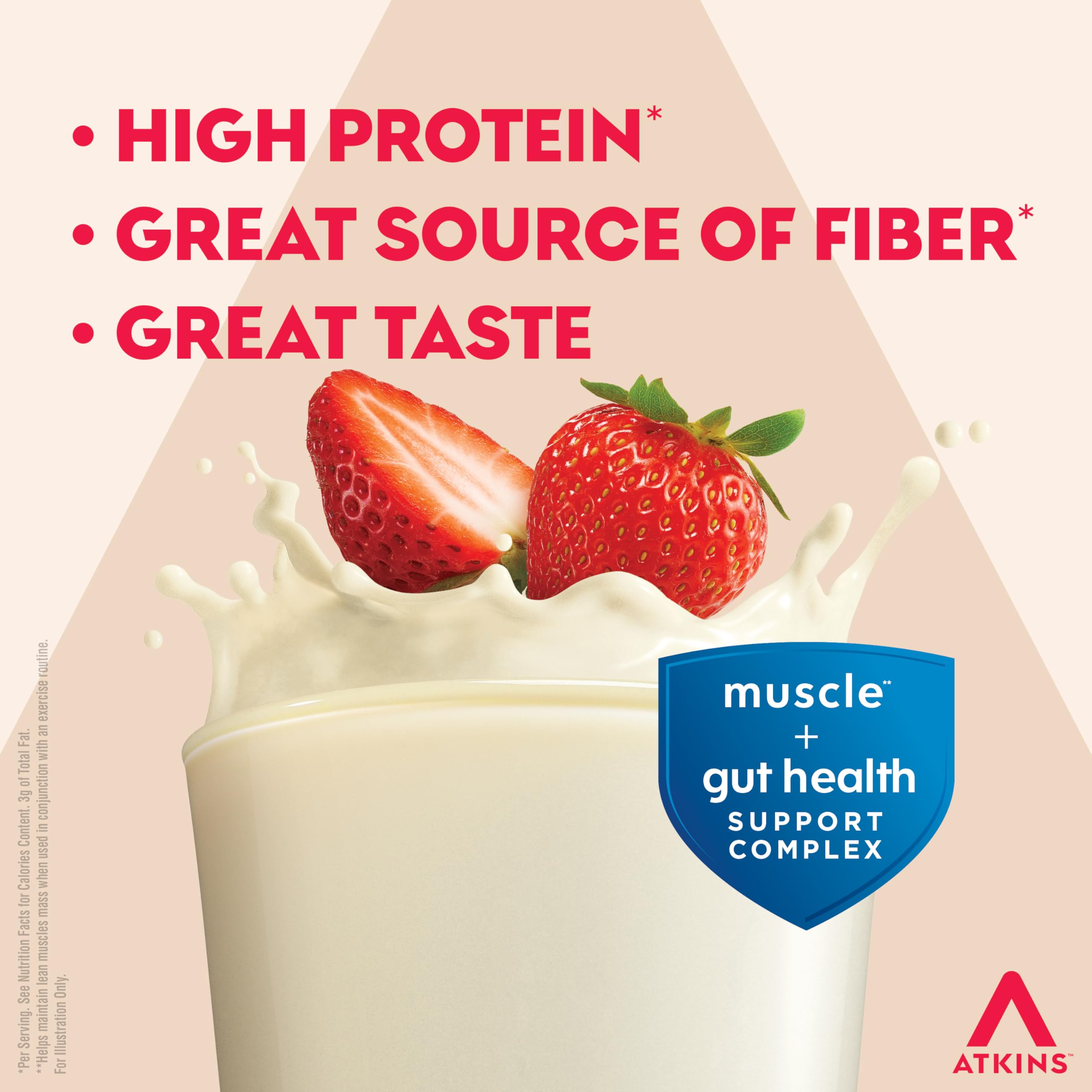 Atkins Strong Shake with prebiotic fiber emphasizes digestive wellness in each serving.