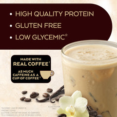 Nutrition facts panel on Atkins shake highlights 15g protein and 5g fiber per serving