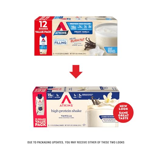 Atkins Vanilla High Protein Shake ready to drink 12 pack for on the go nutrition
