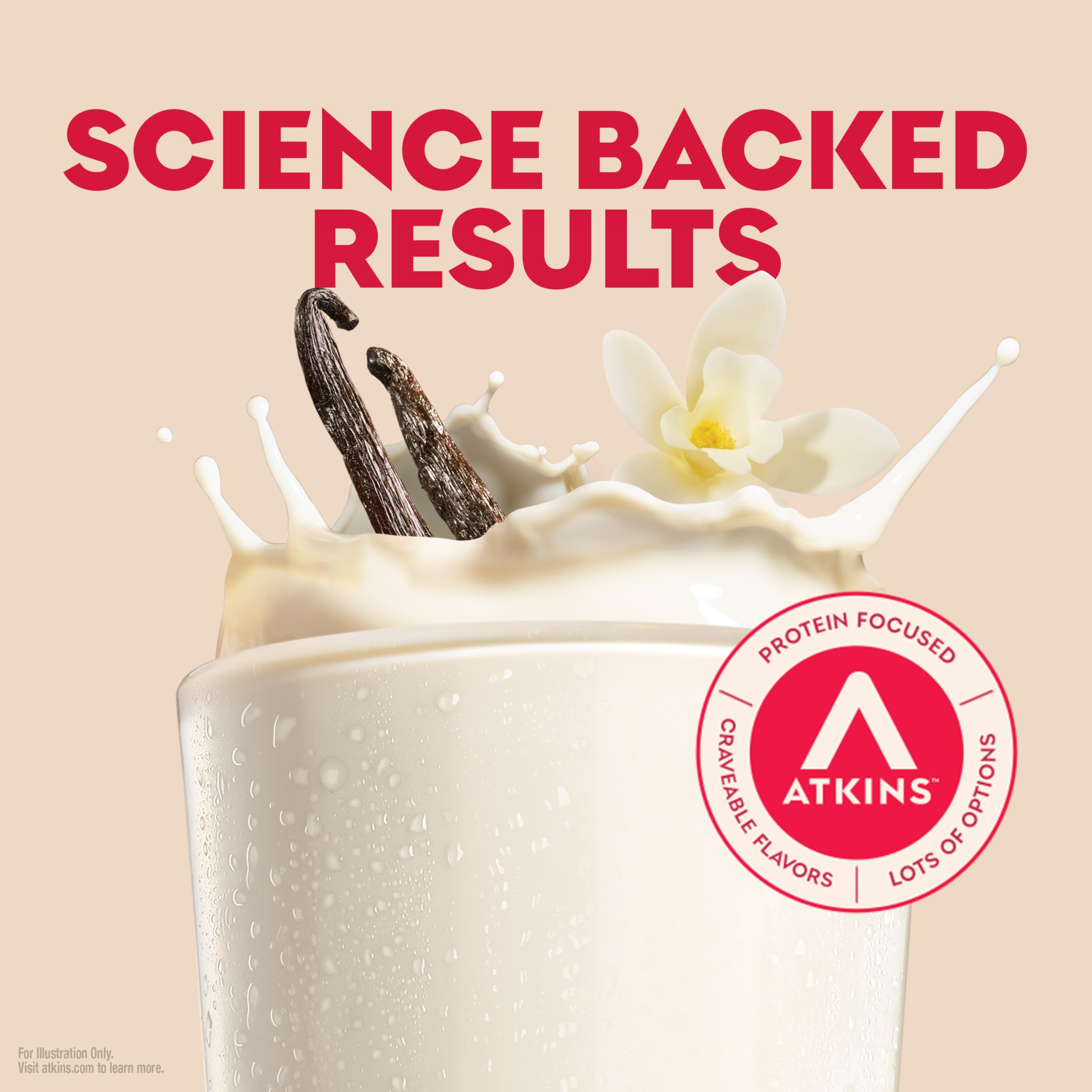 Atkins Vanilla High Protein Shake vanilla foam on top indicating creamy texture
