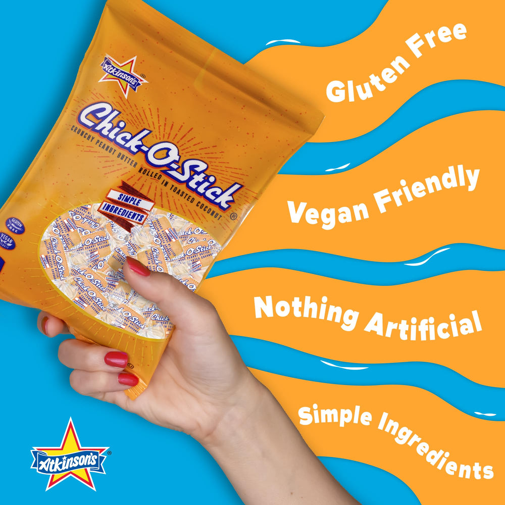 Individually wrapped Atkinson's Sugar Free Chick-O-Stick Nuggets for freshness
