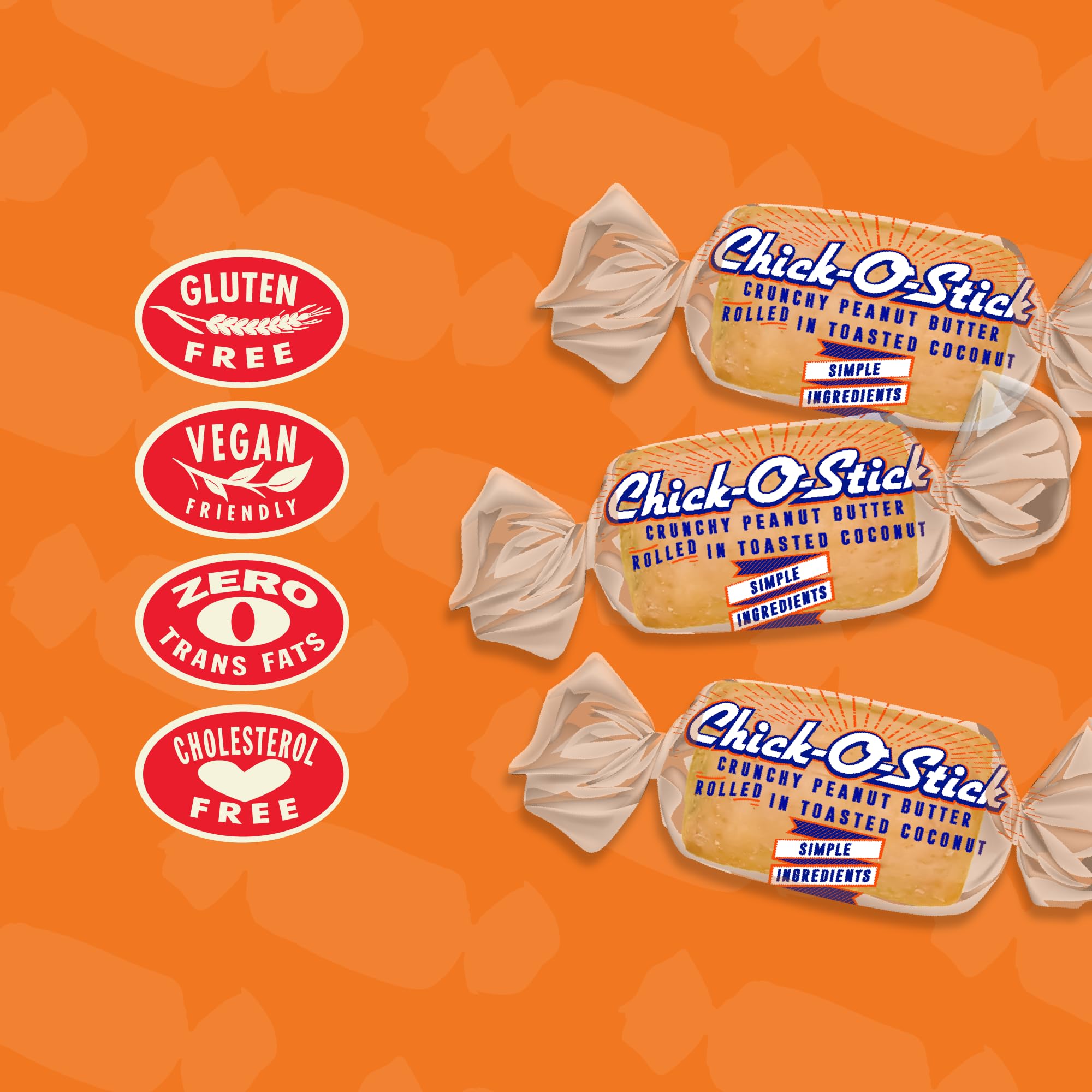 Gluten-free kosher vegan icons on Atkinson's Sugar Free Chick-O-Stick Nuggets