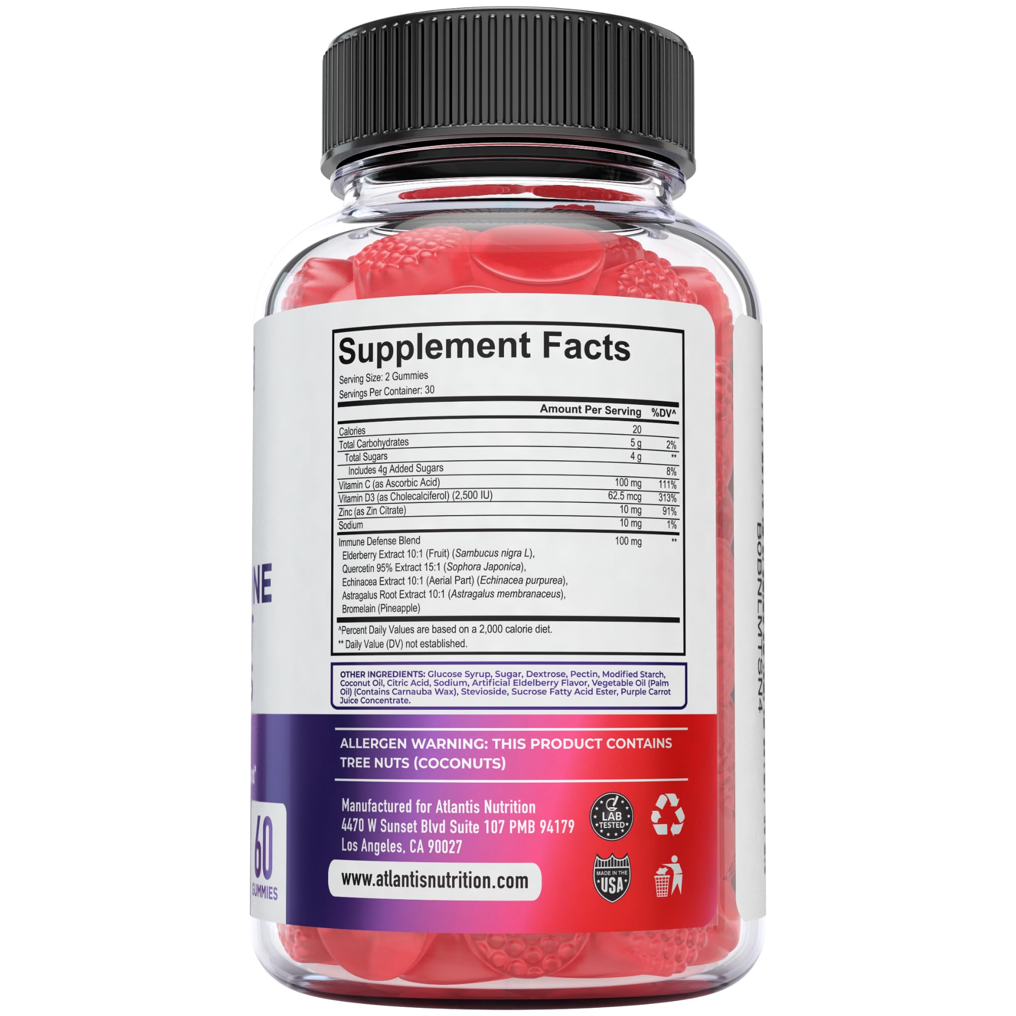 Close-up of Atlantis Nutrition gummy bottle showcasing packaging and texture