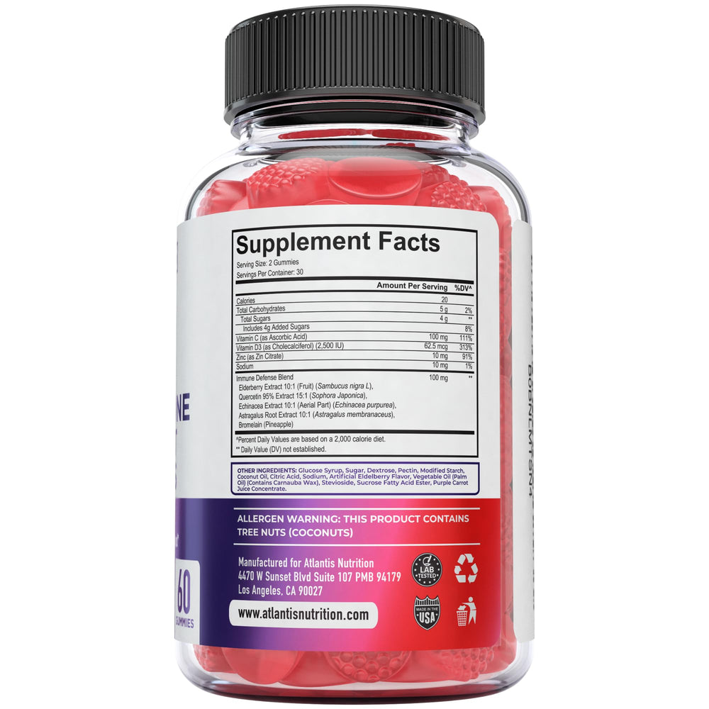 Close-up of Atlantis Nutrition gummy bottle showcasing packaging and texture