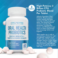 Close-up of strawberry-flavored tablets showing prebiotic inulin for mouth balance.