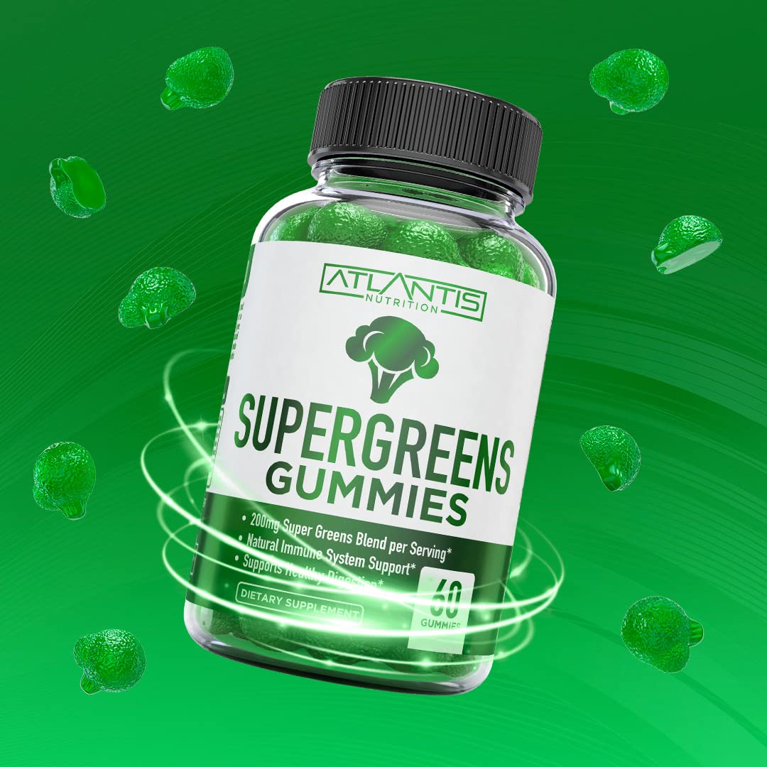 Atlantis Nutrition Supergreens Gummies 60-count container front.