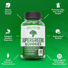 Atlantis Nutrition Supergreens Gummies ingredients blend with spinach and moringa.