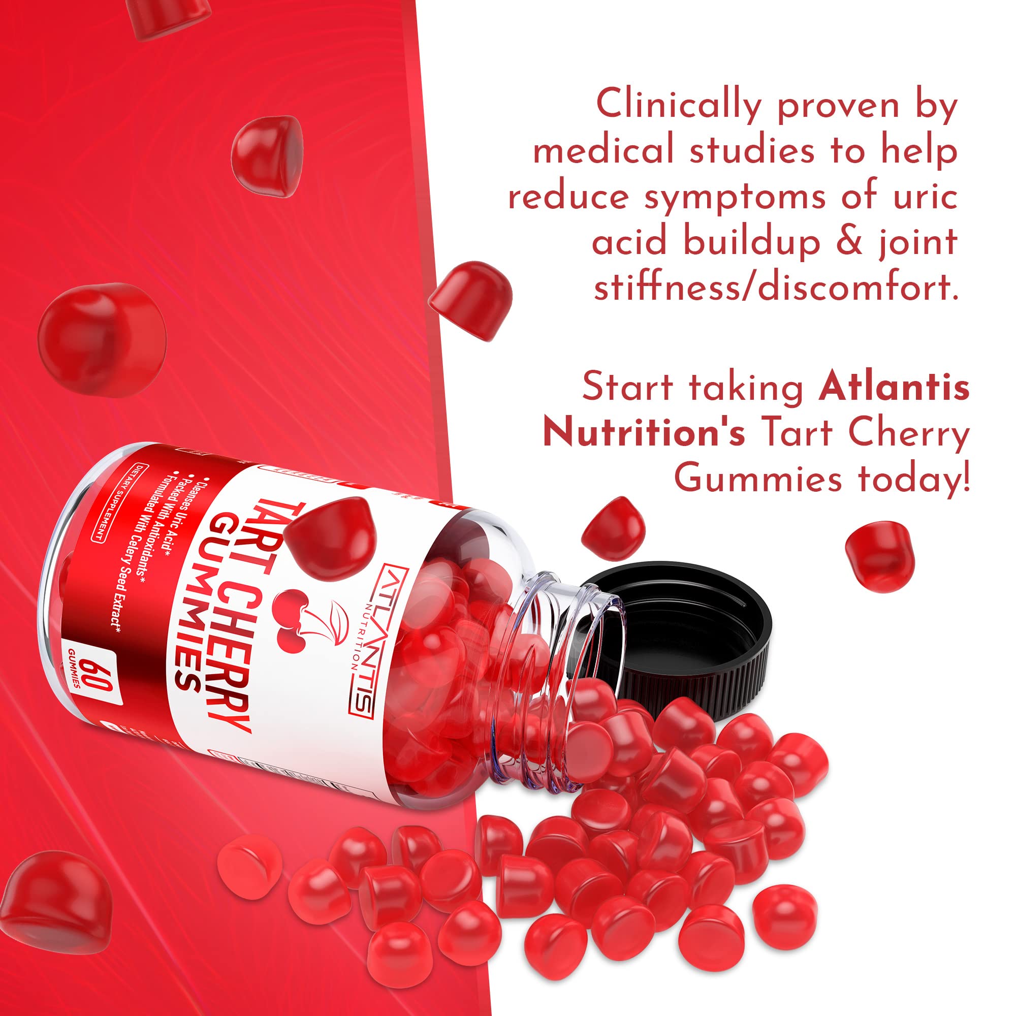 USA-made label visible on Atlantis Nutrition Tart Cherry Gummies packaging.