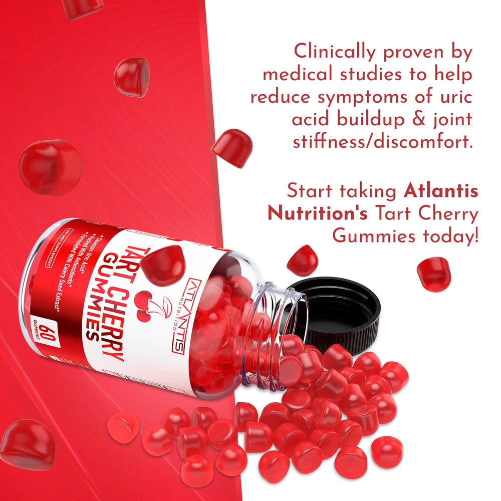USA-made label visible on Atlantis Nutrition Tart Cherry Gummies packaging.
