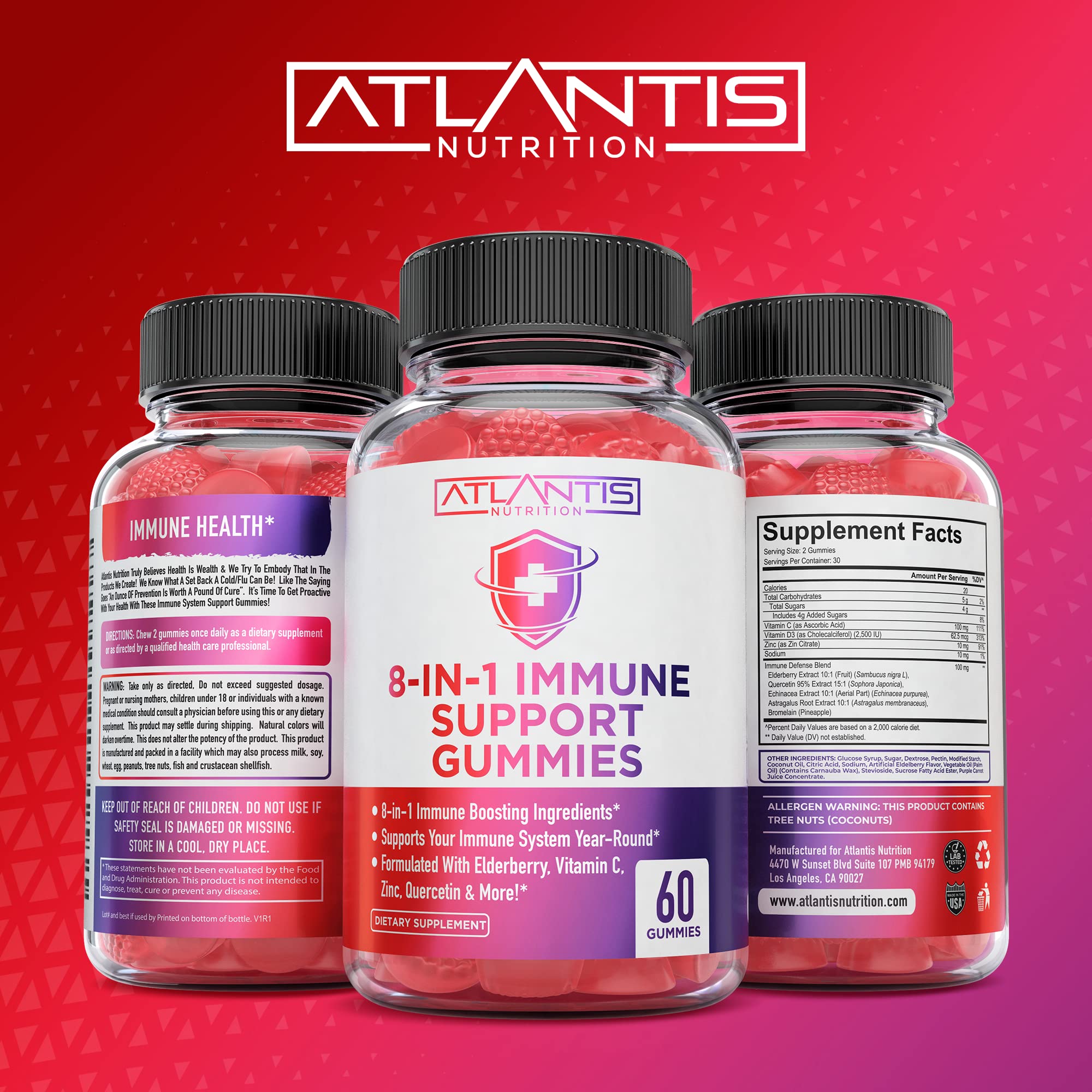 Vitamin C immune gummies from Atlantis Nutrition in a bottle for daily intake